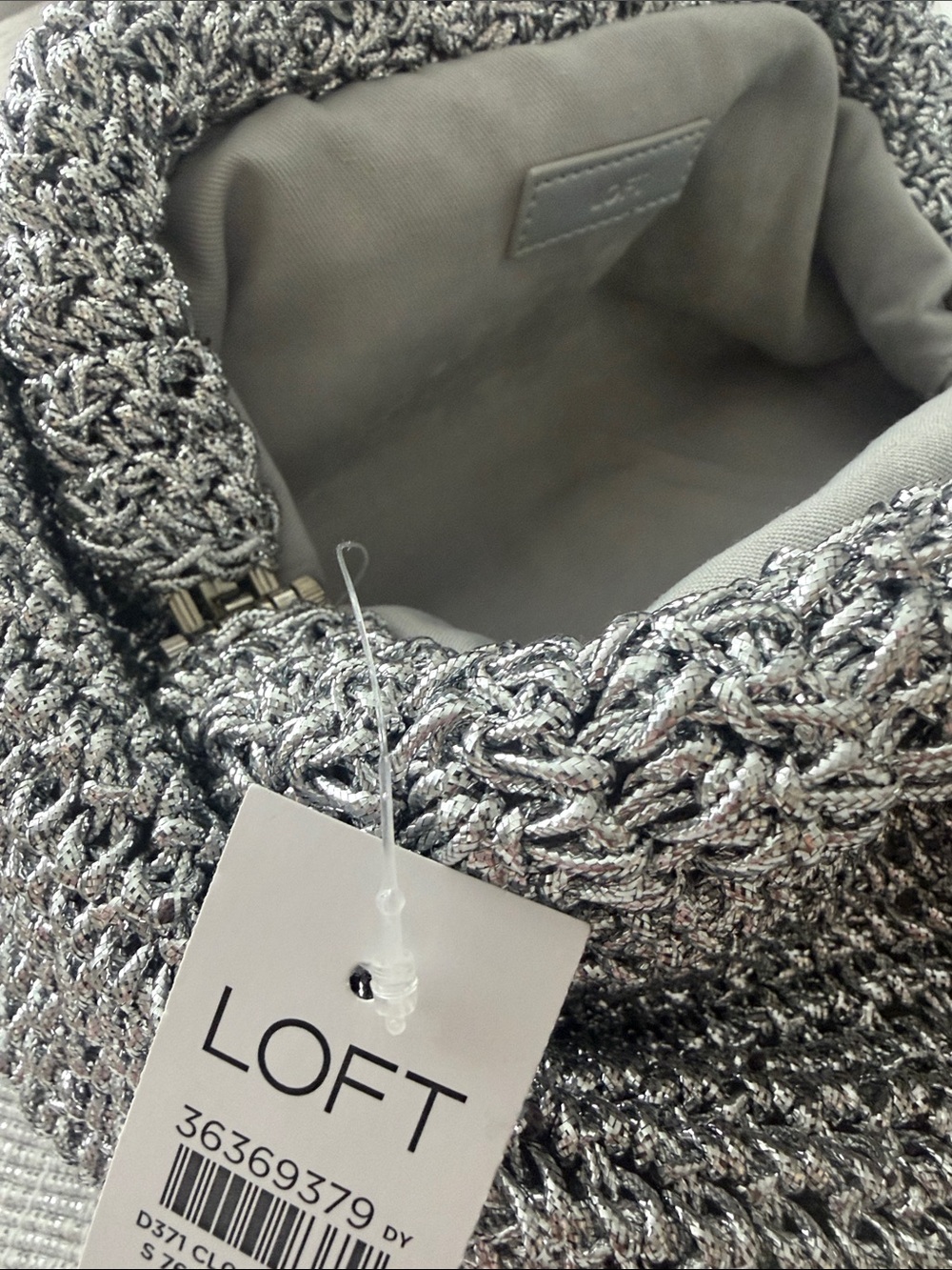 LOFT Silver Metallic Knit Clutch NWT - Picture 6 of 6